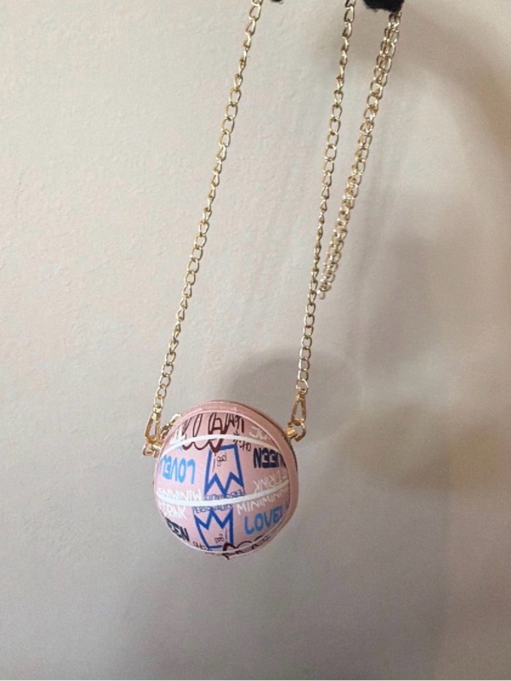 Pink Graphic Novelty Sphere Crossbody Bag with Gold Chain
